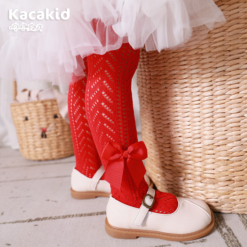 Children's pantyhose spring wholesale 0-8 years old Spanish bow long tube girls one-piece socks baby leggings