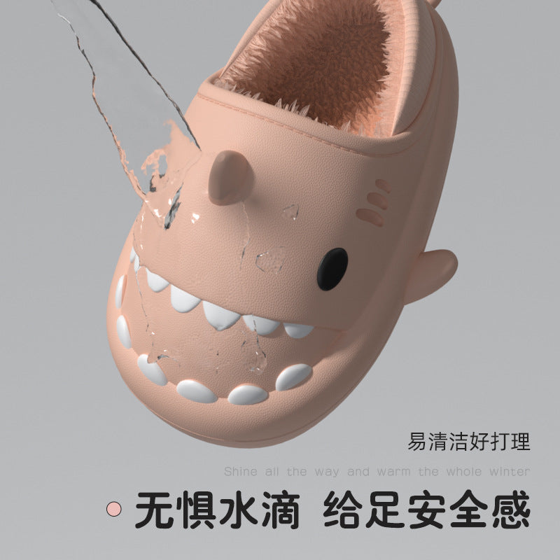Three-dimensional cartoon shark bag root cotton drag children's eva slippers autumn and winter soft bottom indoor baby waterproof thick bottom cotton shoes