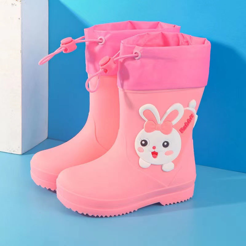 Children's rain boots kindergarten baby new style girls non-slip waterproof rain boots drawstring boy water shoes cartoon high