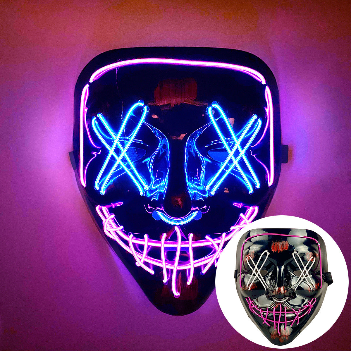 Amazon EL cold light Halloween mask LED luminous black V-shaped mask ghost dance cold light mask in stock