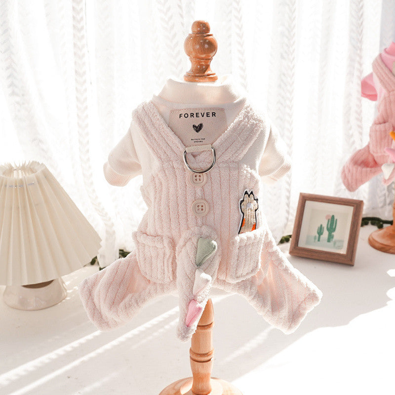 Pet autumn and winter cute transformation clothes with traction buckle warm four-legged clothes Teddy Bichon dog cat clothes supplies