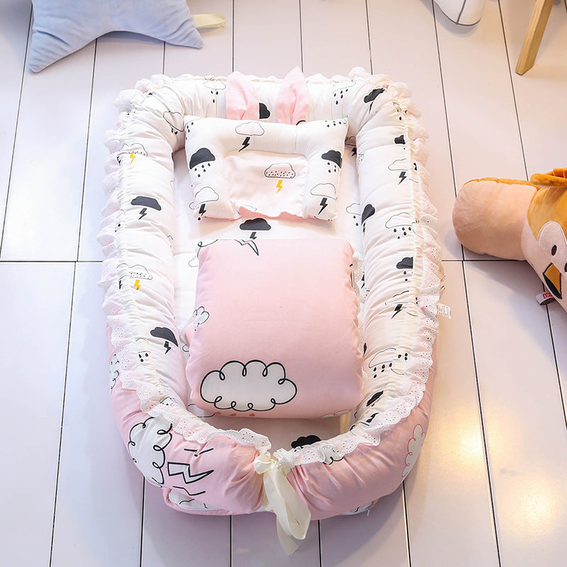 Cotton baby bed breathable foldable washable portable medium bed bionic baby nest baby pillow travel baby bed