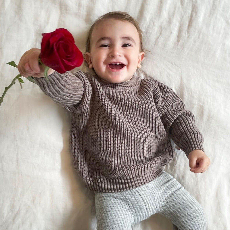 Baby sweater round neck boys pullover girls spring autumn winter baby base knitted sweater children's sweater base shirt