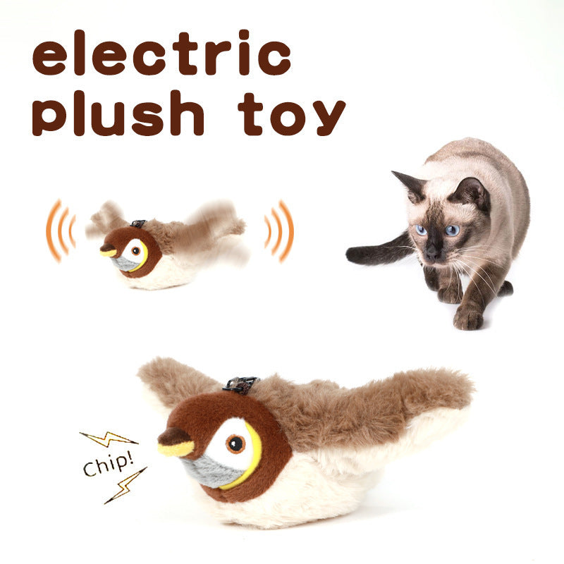 New cross-border hot-selling electric cat toy sound pet plush toy charging swing shaking bird self-entertainment cat
