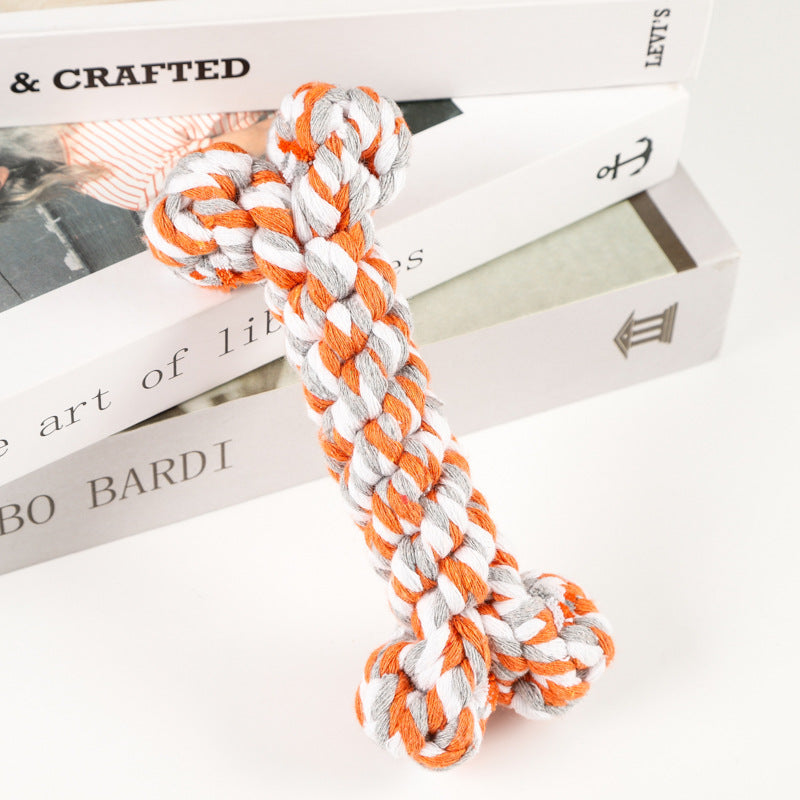 Amazon hot selling pet cotton rope dog toy braided bone shape pet supplies chew-resistant teething dog toy