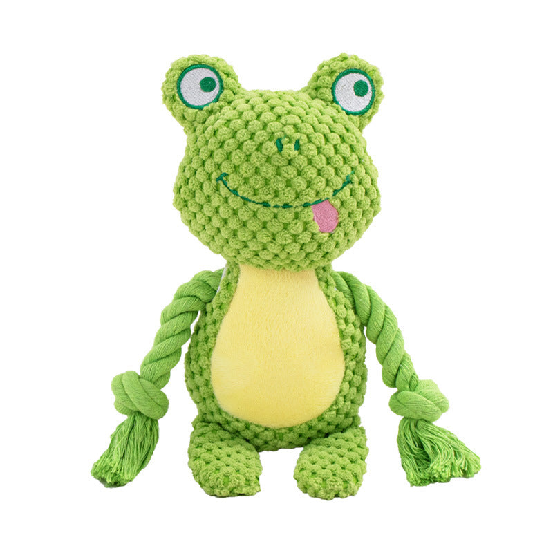 Cross-border new pet plush sound cotton rope toy fox frog pig dog interactive tug-of-war training supplies
