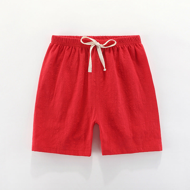 Children's shorts thin pure cotton and linen baby boys and girls outerwear pants shorts hot beach Da Maoren