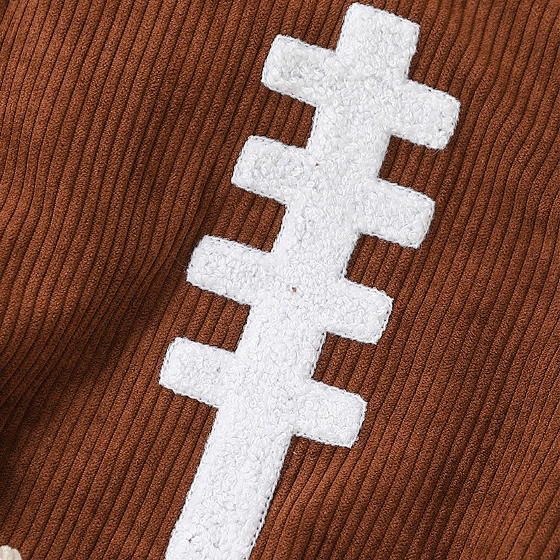 New spring and autumn baby boys and girls corduroy sling rugby embroidered triangle jumpsuit romper crawling clothes