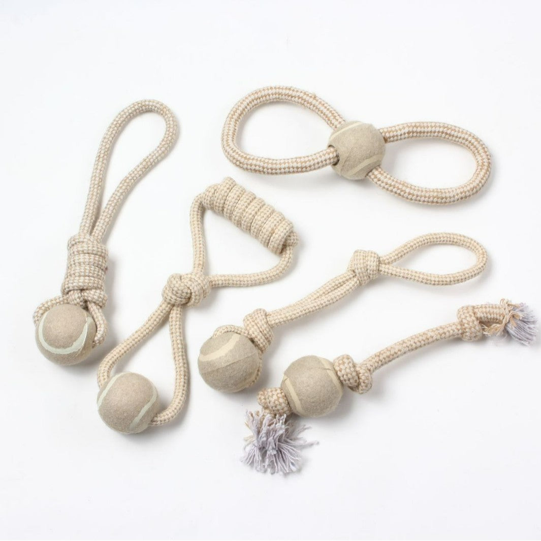 Pet dog toy teeth grinding strong boredom cleaning teeth resistant khaki braided cotton linen rope small medium and large dog set