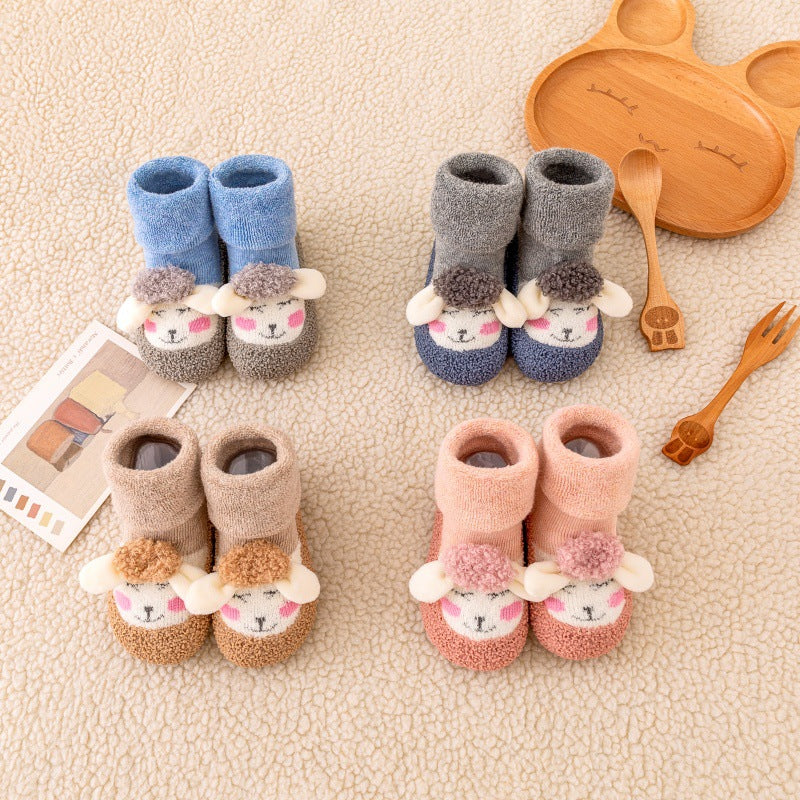Autumn and winter baby toddler shoes thick terry warm floor shoes cartoon cute baby shoes non-slip baby shoes socks