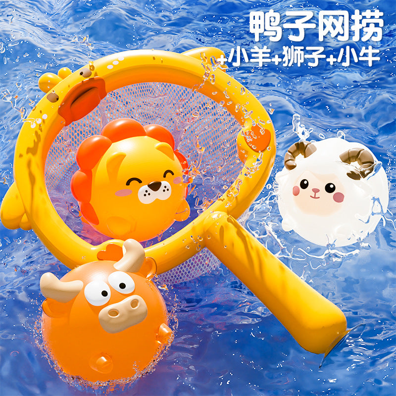 Cross-border baby bath toys baby net fishing little yellow duck children's swimming bathroom water play light toys 0-3 years old