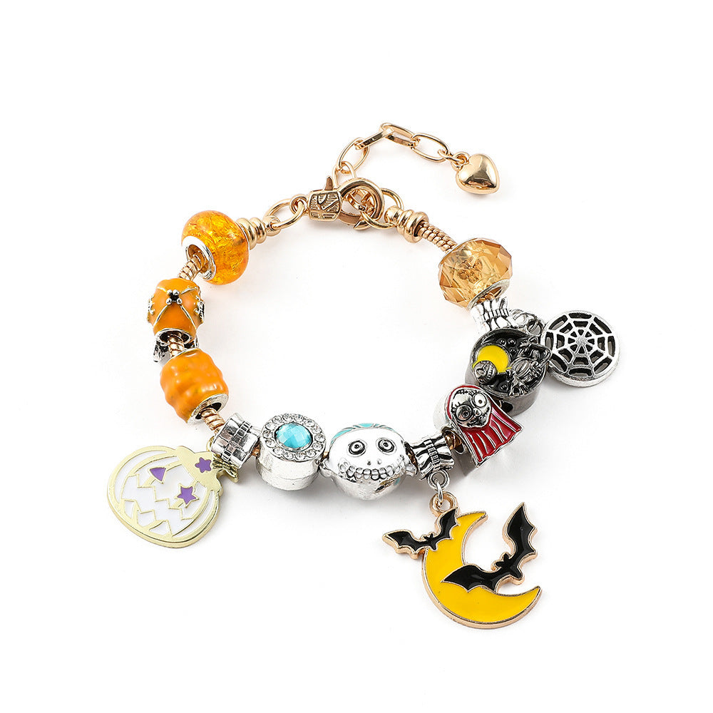 Amazon New Halloween Combination Bracelet Pumpkin Head Spider Bat Ghost Pendant Holiday Decoration Gift