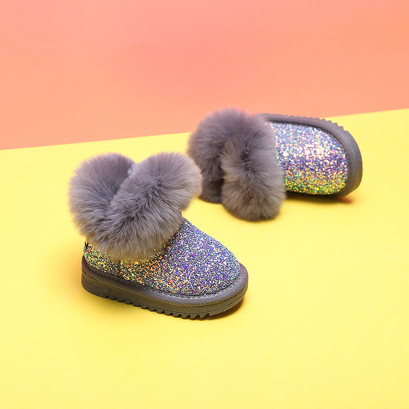 Baby girl snow boots children soft sole baby toddler shoes 1 to 3 years old girl princess shoes plus velvet cotton shoes winter