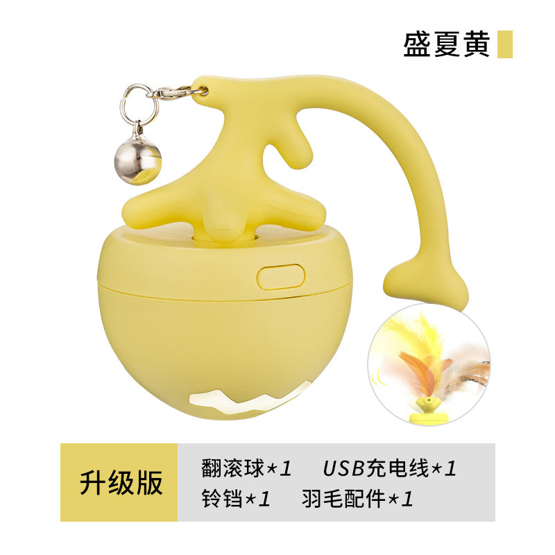 Pet cat toy fish bone rolling ball USB electric cat ball self-entertainment cat stick with replaceable feathers