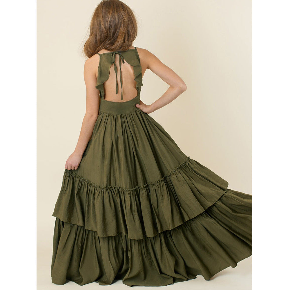 Cross-border children's clothing summer flower girl ruffle strap dress girls long section princess Halloween show party skirt