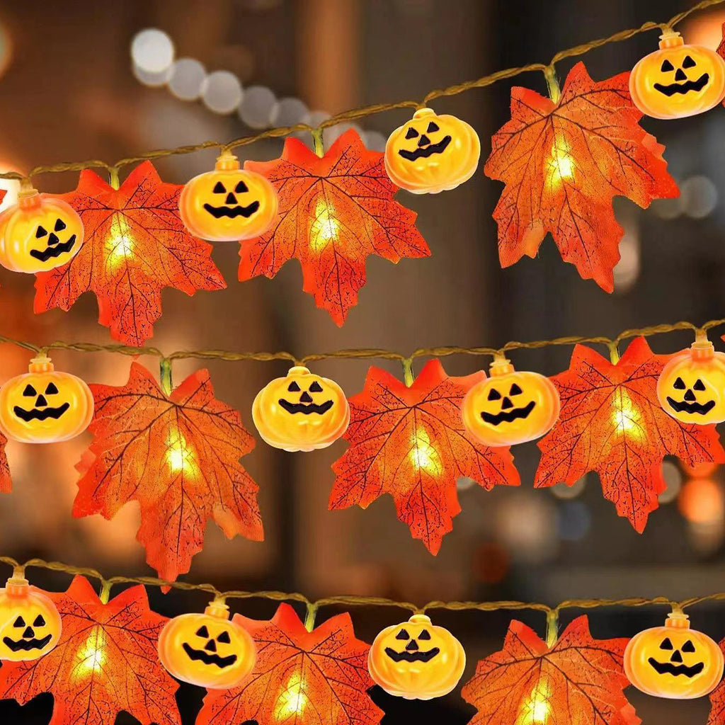 LED Halloween Simulation Maple Leaf Light String Thanksgiving Harvest Festival Holiday Garden Decoration Maple Leaf Pumpkin Light String