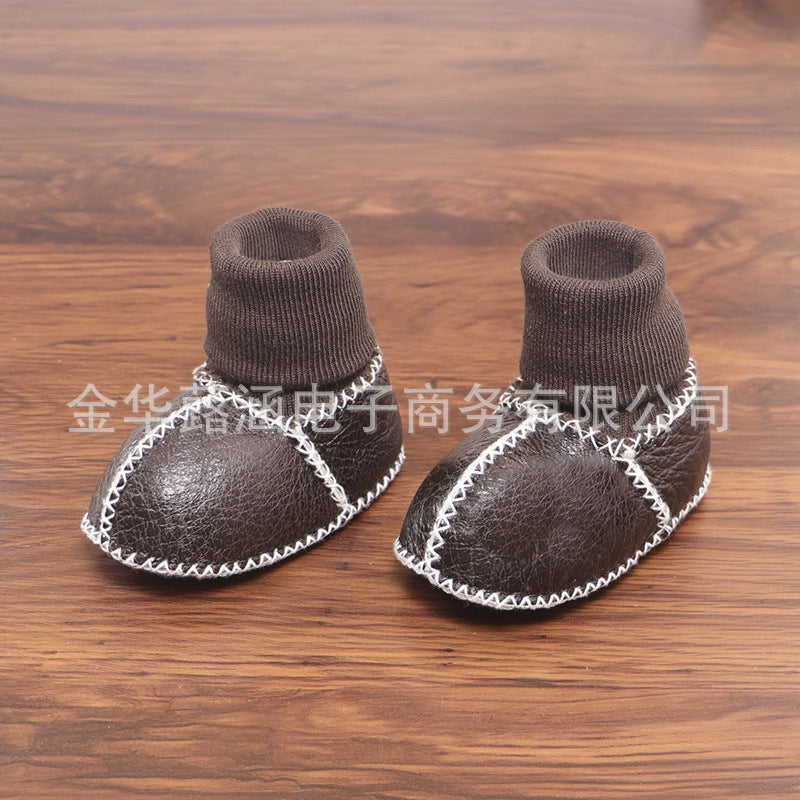 Sheepskin and fur integrated baby shoes and socks keep warm and velvet autumn and winter baby cotton shoes soft soles will not fall off toddler shoes newborn