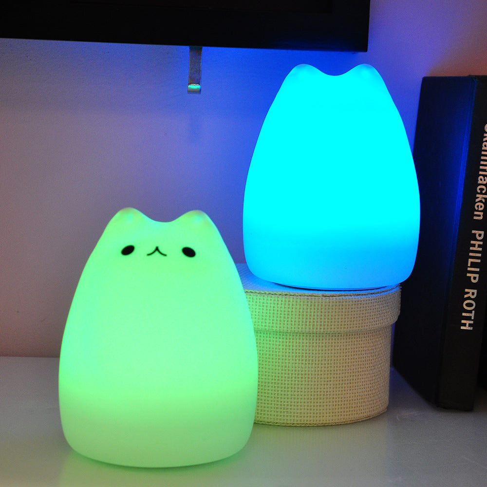 Cartoon cat silicone lamp Colorful color changing silicone animal lamp Desktop patting night light