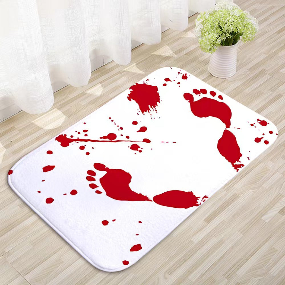 temu Amazon Halloween horror blood red footprints floor mats home bathroom entrance door mats absorbent non-slip mats