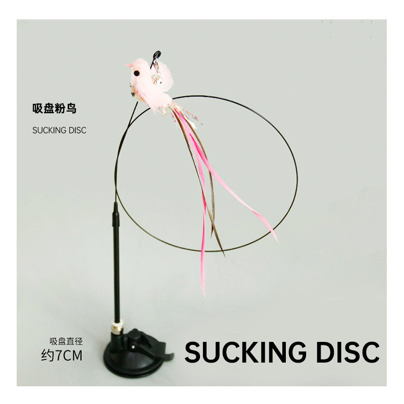 Cat Self-Hi Toy Bell Long Pole Cat Amusement Stick Strong Suction Cup Feather Replacement Head Cat Toy Pet Supplies