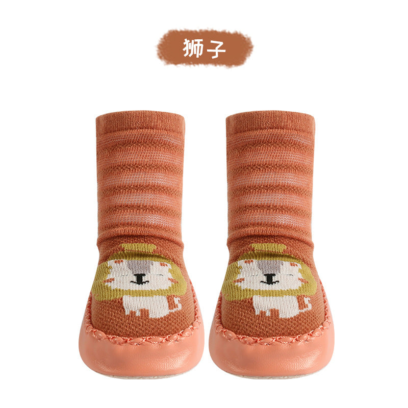 Thin cotton breathable cartoon baby toddler shoes socks infant toddler children dotted floor socks mesh tube leather bottom socks
