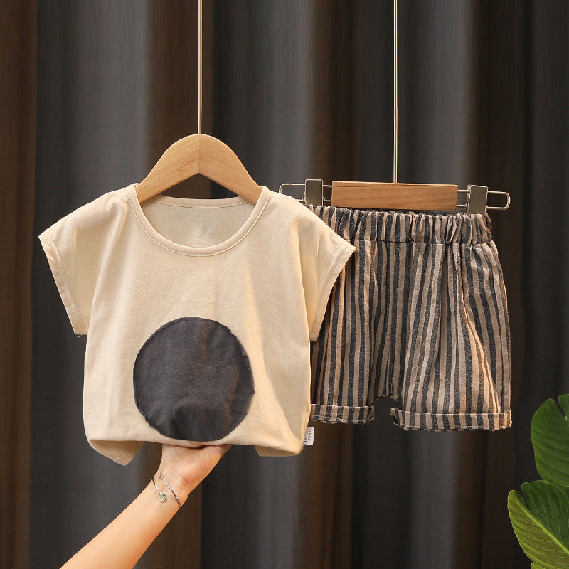 Boys summer clothes children's short-sleeved suits summer new style little boy baby fashion striped polo shirt two-piece suit trendy