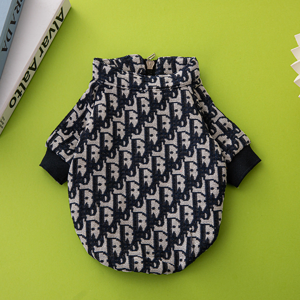 New dog clothes, trendy brand Pomeranian French Dou pet clothes, fashionable luxury cat and dog coat with D zipper