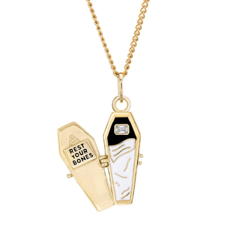 Copper-plated 18K real gold European and American Halloween ghost festival dark gothic rose coffin necklace hiphop wind neutral