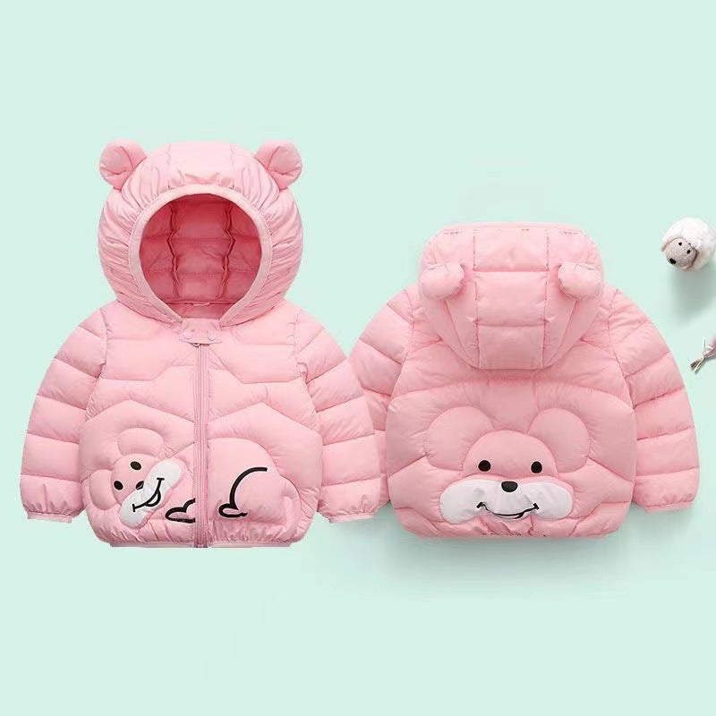 Off-season 2023 new children's cotton clothing for small and medium-sized children, baby ears hooded boys and girls autumn and winter cartoon thickened coats