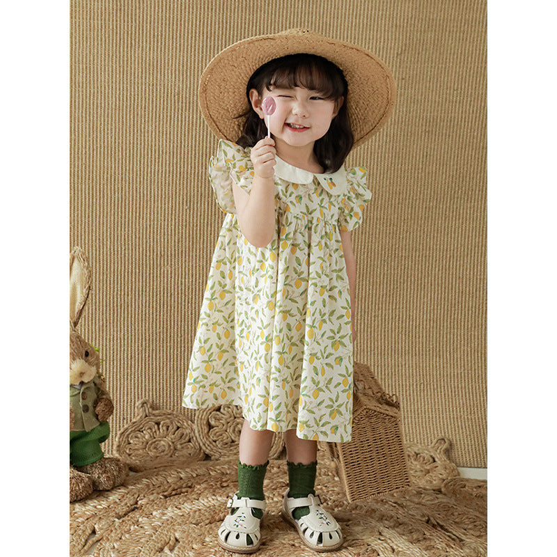 Qiu Duo Meng Girls Fruit Printed Dress 2023 Summer New Children's Cute Cartoon Dress Baby Princess Dress