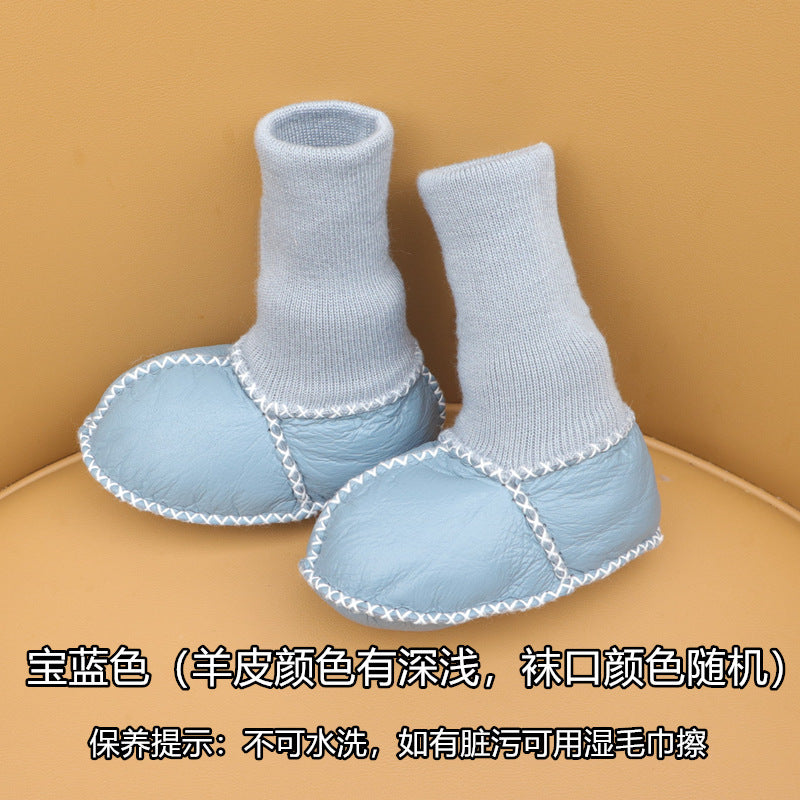 Sheepskin and fur integrated baby shoes and socks keep warm and velvet autumn and winter baby cotton shoes soft soles will not fall off toddler shoes newborn