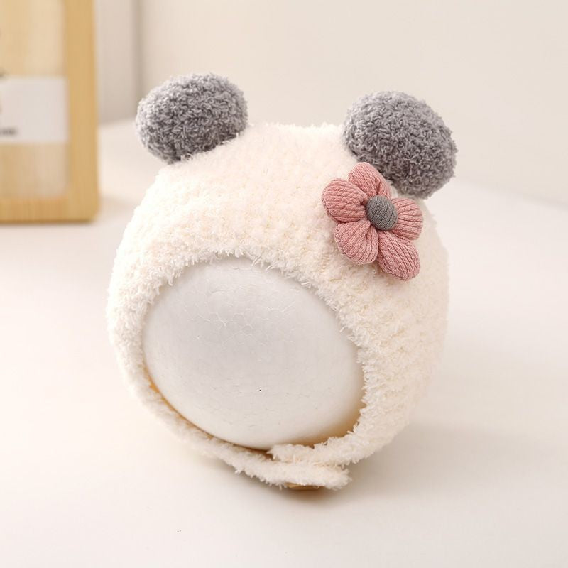 Baby hat autumn and winter newborn infant ear protection hat pure cotton cute warm boys and girls baby knitted plush hat