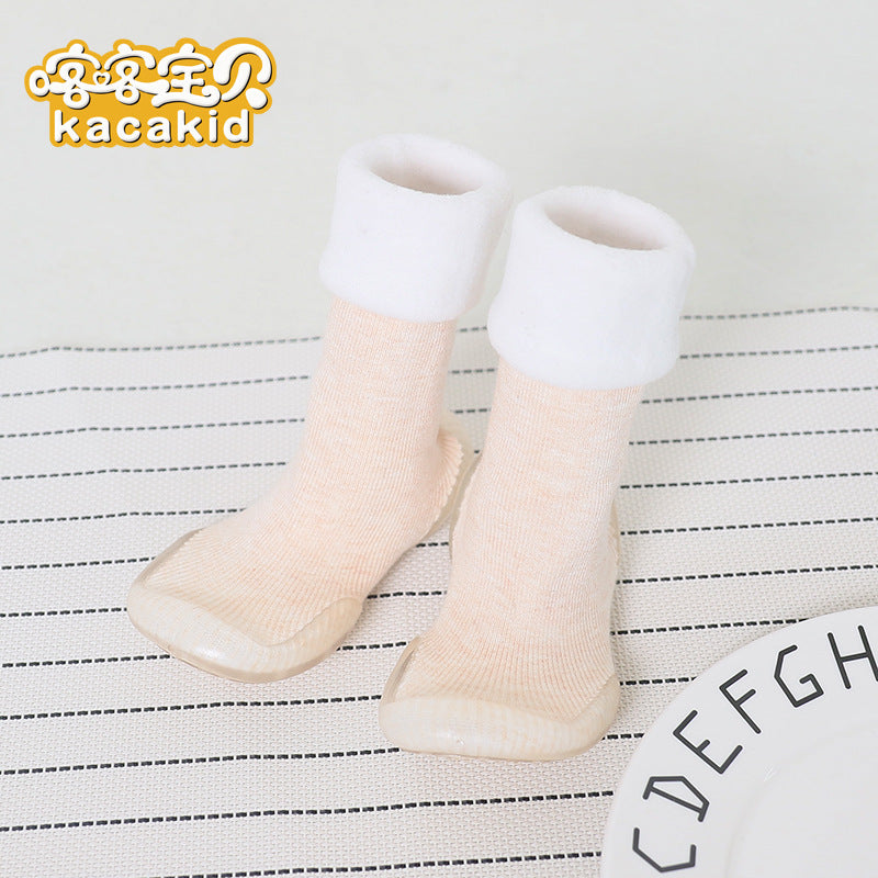 Anti-slip children's indoor shoes, baby floor shoes, outdoor rubber-soled children's shoes, toddler shoes, terry winter shoes and socks