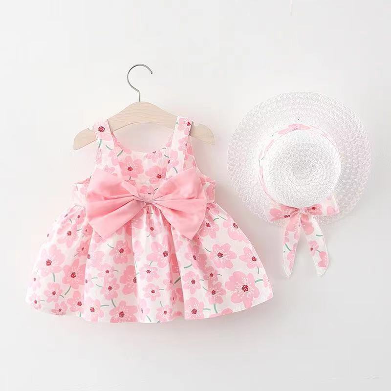 Summer 2022 new Korean version of the sling dress female baby print bowknot princess dress one piece on behalf of 1070
