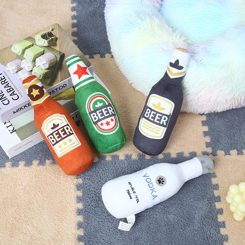 New plush stuffed vodka whiskey bottle squeaking sound pet dog chewing and grinding teeth toy
