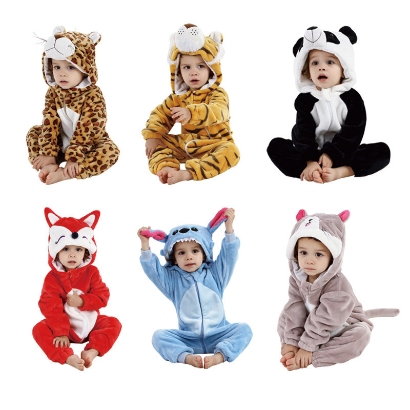 Cross-border autumn and winter baby jumpsuits, newborn clothes, flannel children's animal rompers, baby rompers
