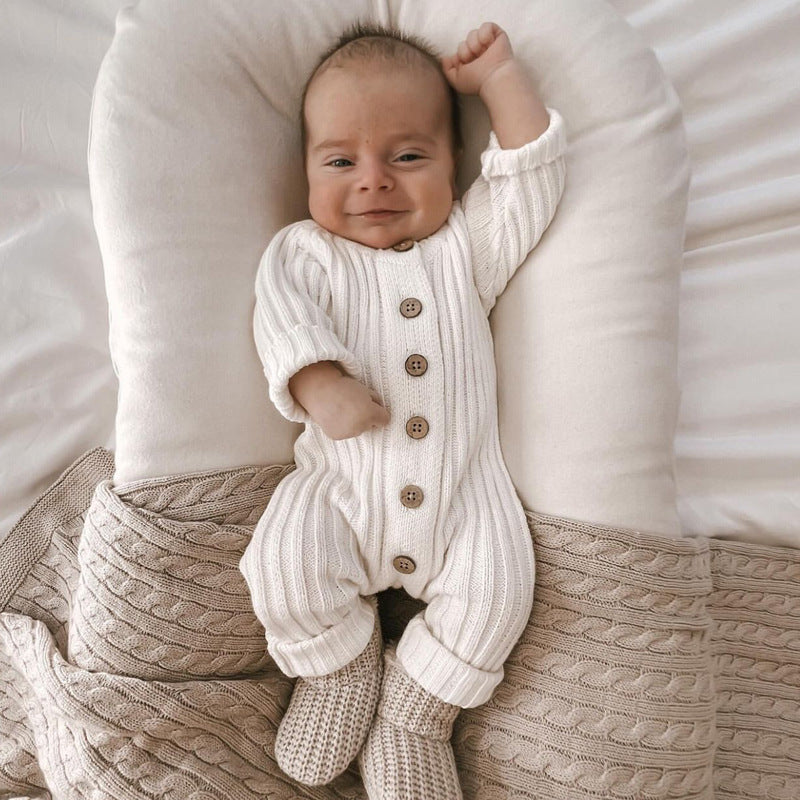 Baby clothes spring and autumn clothes a pure cotton knitted sweater jumpsuit male and female baby outdoor sweater romper crawling clothes