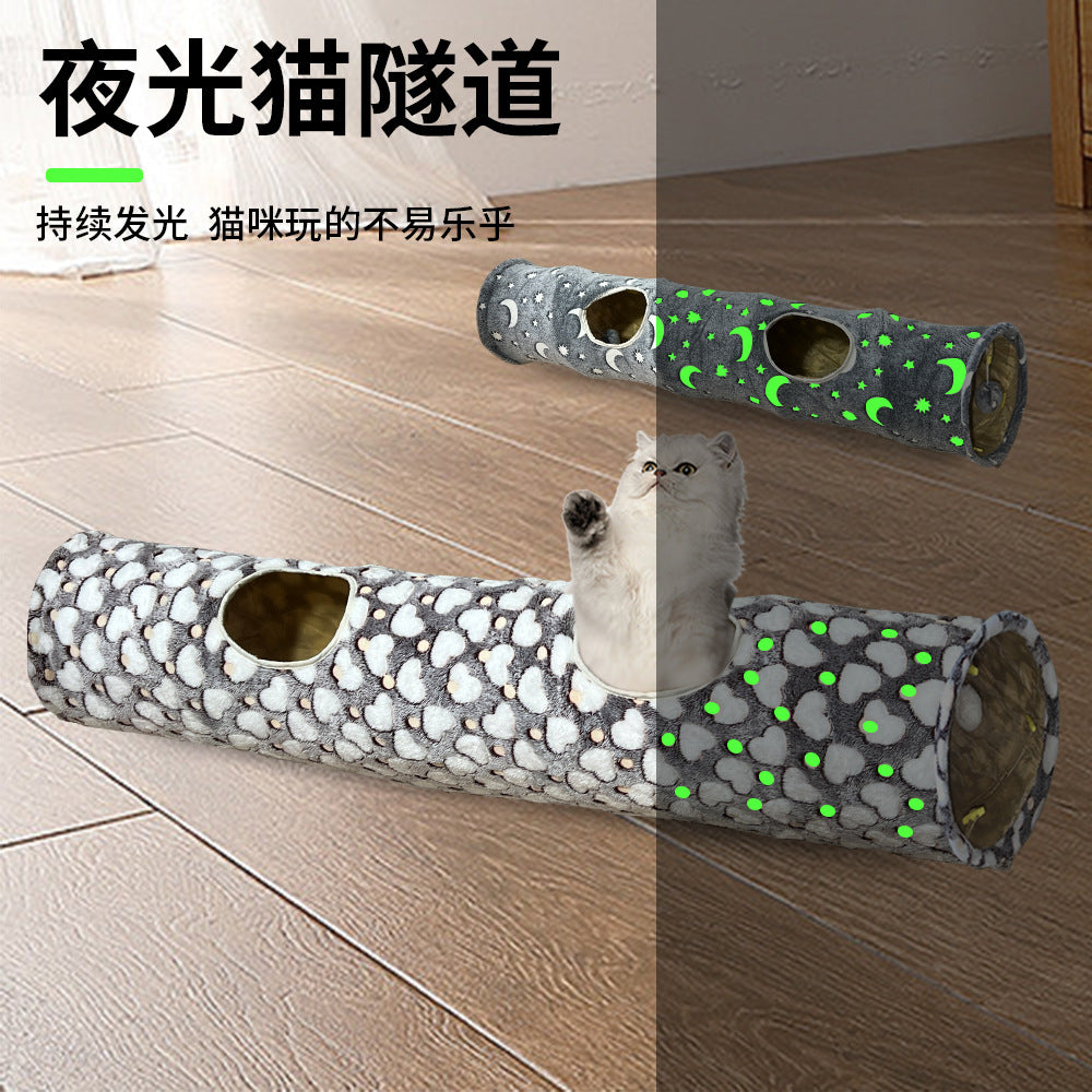 Cross-border hot-selling straight tube luminous cat tunnel self-hilarious hide-and-seek toy foldable pet supplies manufacturers wholesale