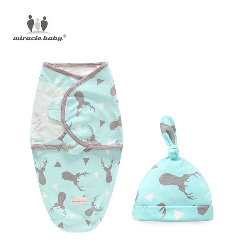 Spring and autumn thin baby sleeping bag fetal cap set ins baby swaddle wrap towel newborn anti-startle hug quilt sleeping bag