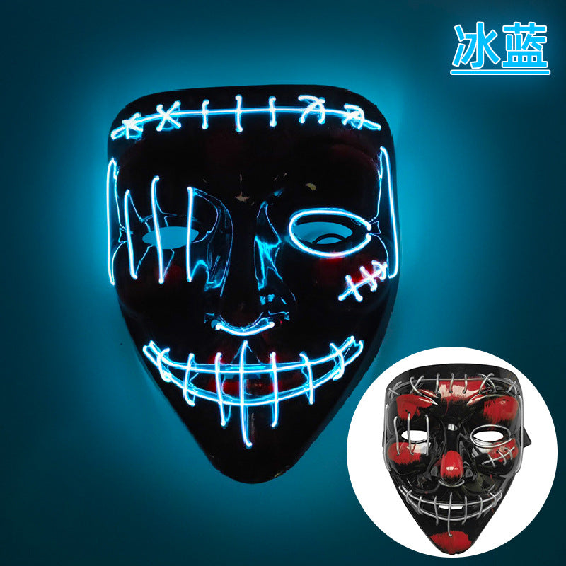 Amazon EL cold light Halloween mask LED luminous black V-shaped mask ghost dance cold light mask in stock