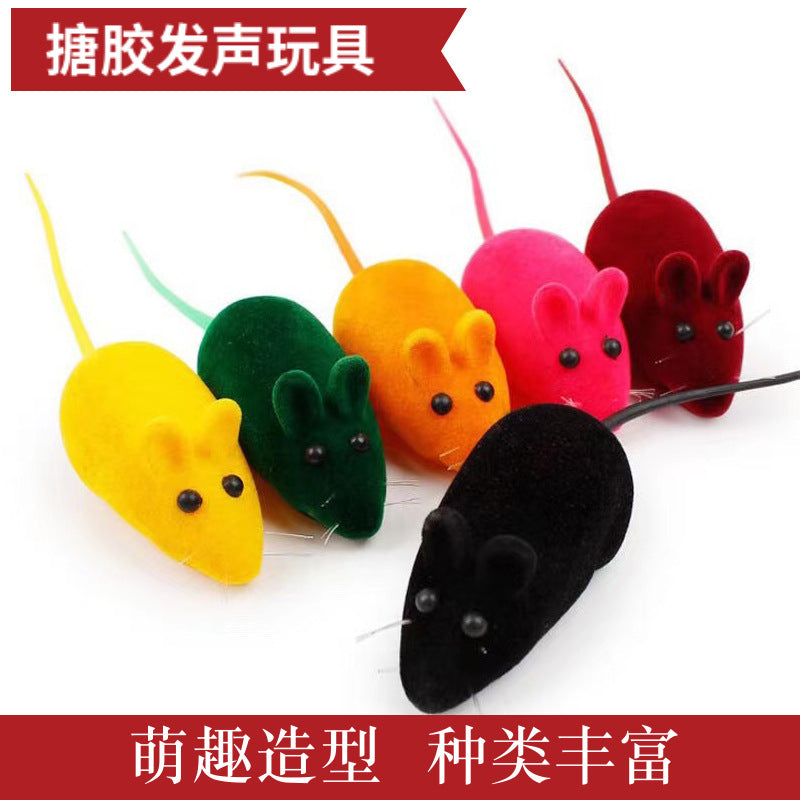 Yijie vinyl flocking little mouse to tease cat cartoon sound toy simulation mouse vinyl sound pet toys