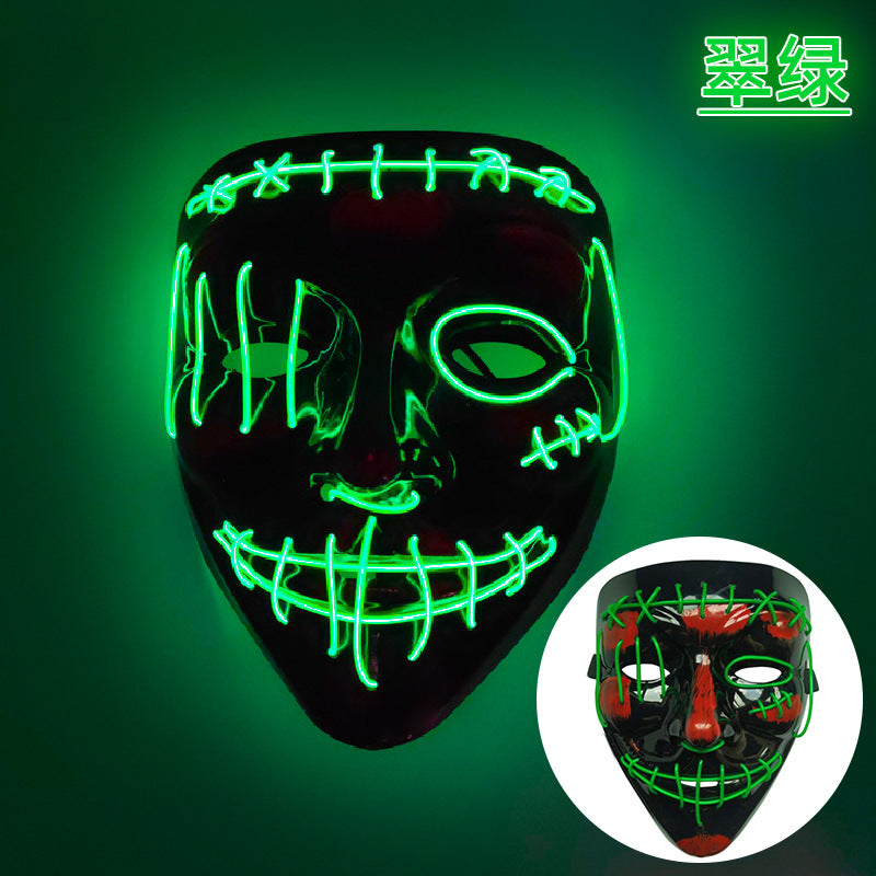 Amazon EL cold light Halloween mask LED luminous black V-shaped mask ghost dance cold light mask in stock