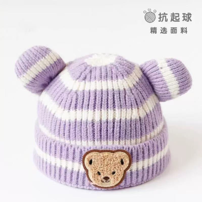 Autumn and winter children's hat baby same style beige series boys and girls windproof ear protection warm knitted cartoon ear warmer