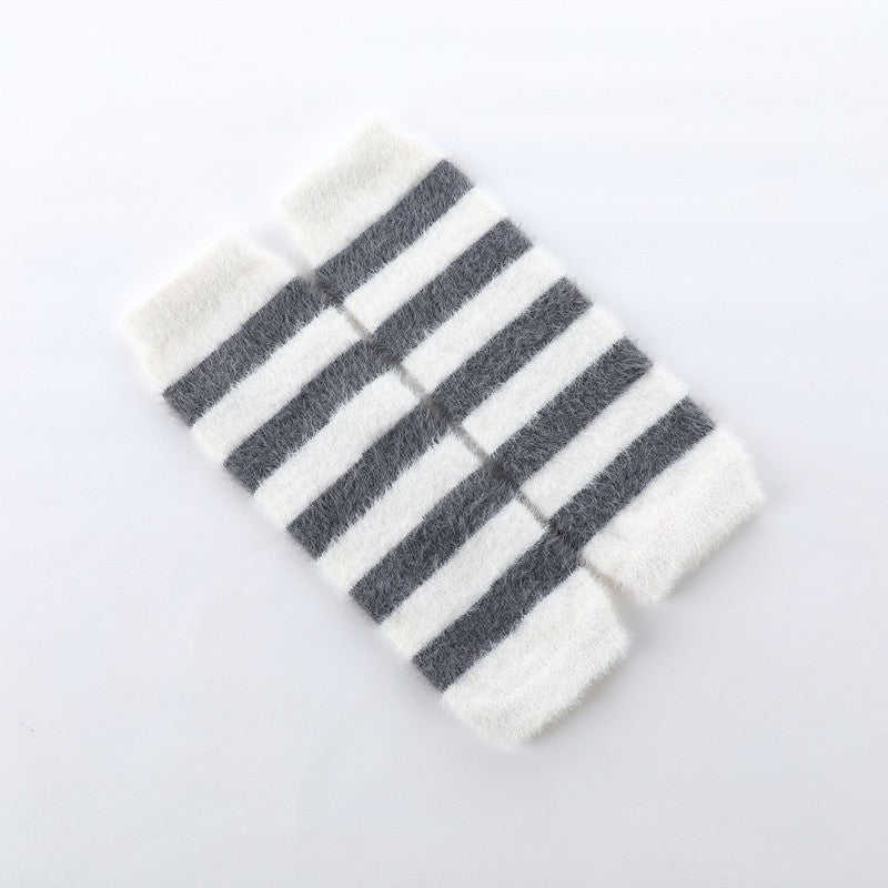 Autumn and winter baby leggings children's knee socks thick imitation mink velvet warm crawling loose striped long tube baby socks