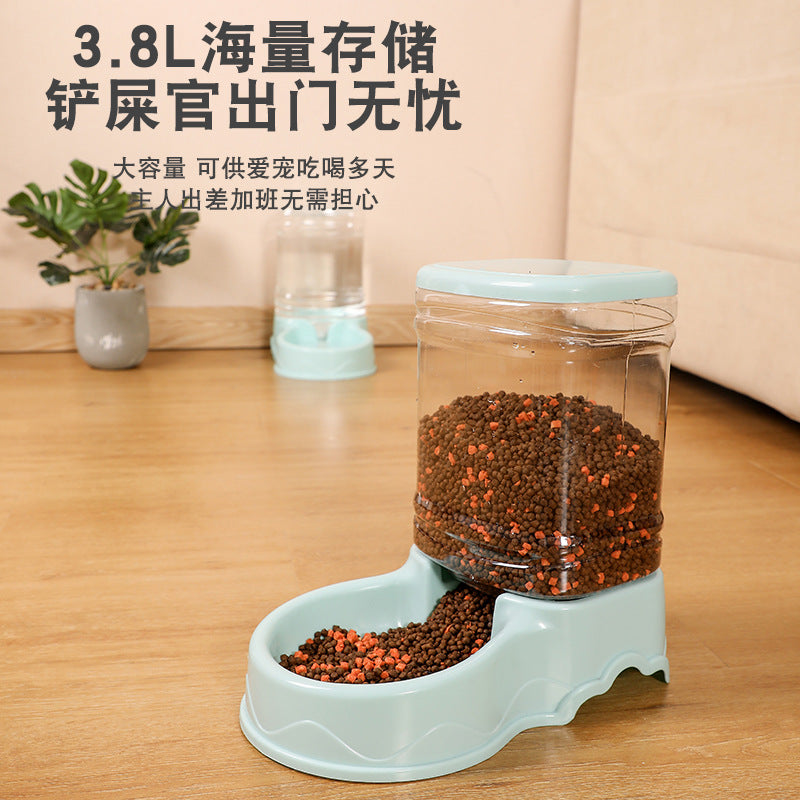 Pet automatic feeder, cat drinking bowl, cat bowl, large capacity dog bowl, 3.8L combination food storage bucket, pet supplies