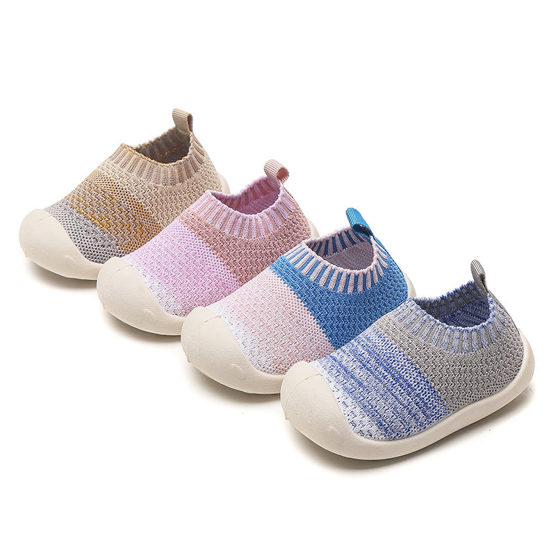 Baby toddler shoes soft bottom breathable flying woven spring and autumn baby shoes 2021 new one-year-old 1-3 non-slip knitted