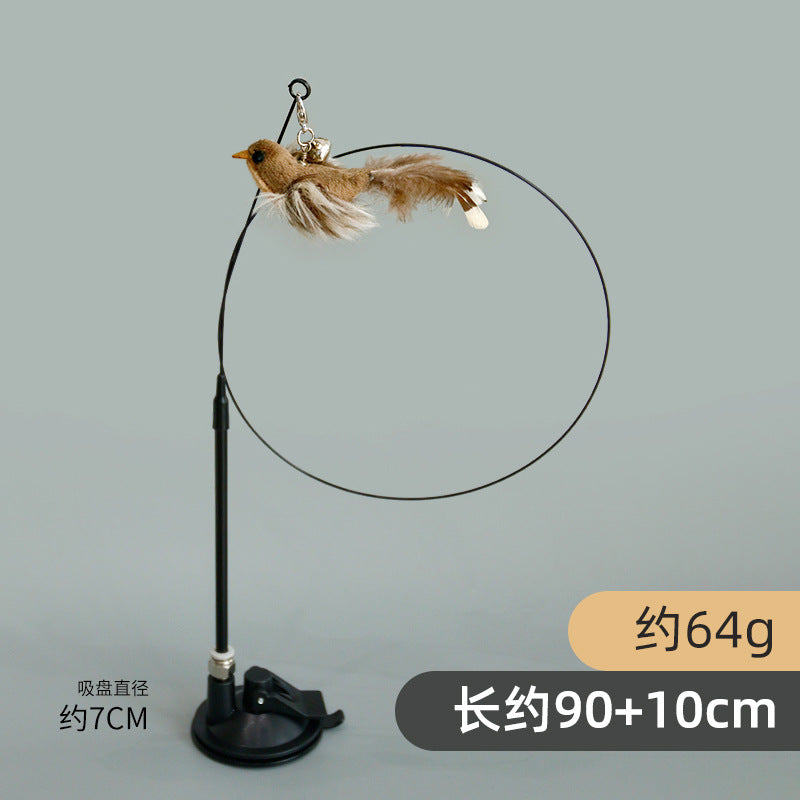 Factory spot wholesale simulation bird suction cup feather long wire long rod cat toy stick replacement head cat toy pet