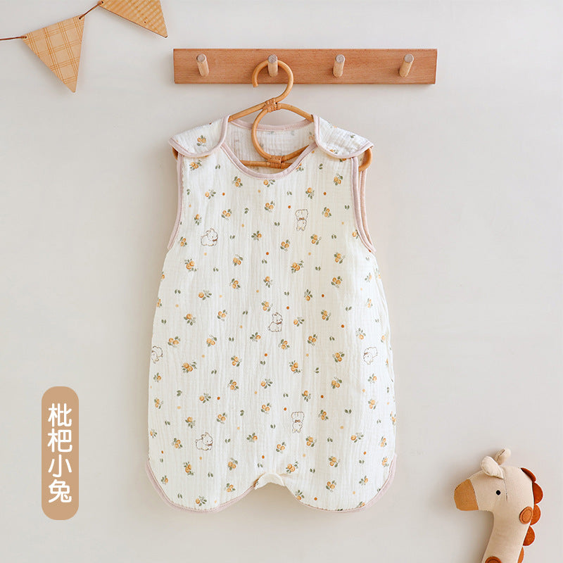 Baby gauze vest sleeping bag summer thin children's newborn baby anti-kick quilt front 4 back 2 layer sleeveless sleeping bag