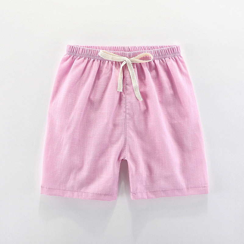 Children's shorts thin pure cotton and linen baby boys and girls outerwear pants shorts hot beach Da Maoren