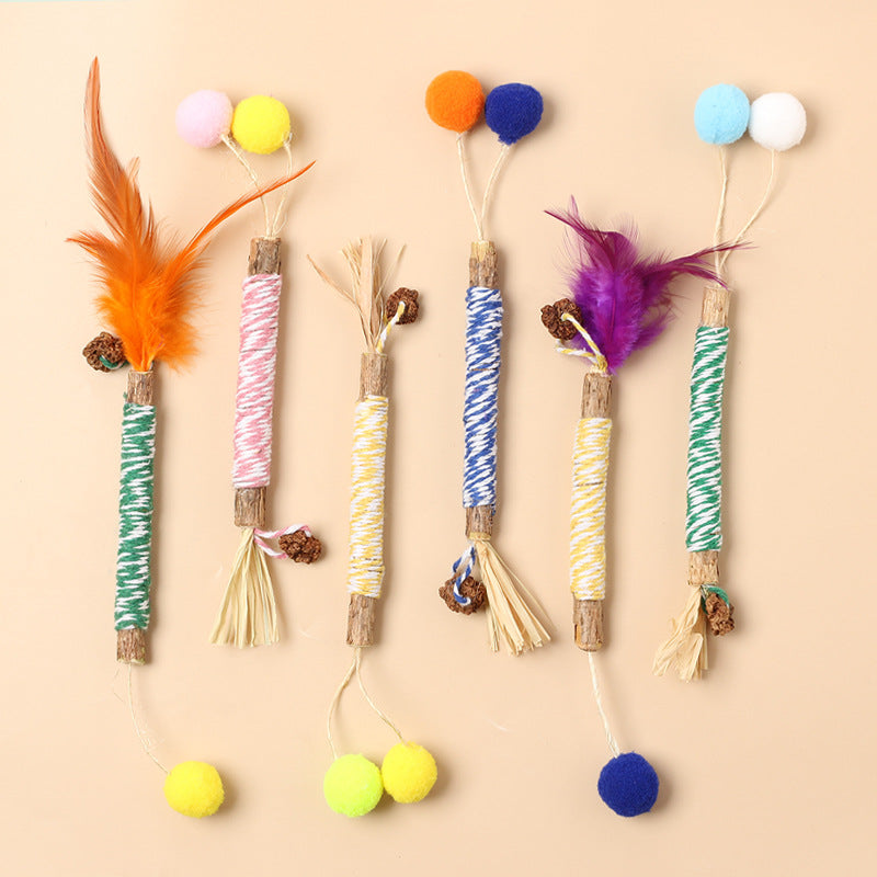 New product molar wood Tianjiao feather cat teaser stick insect gall fruit with bell cat toy self-entertainment pet supplies